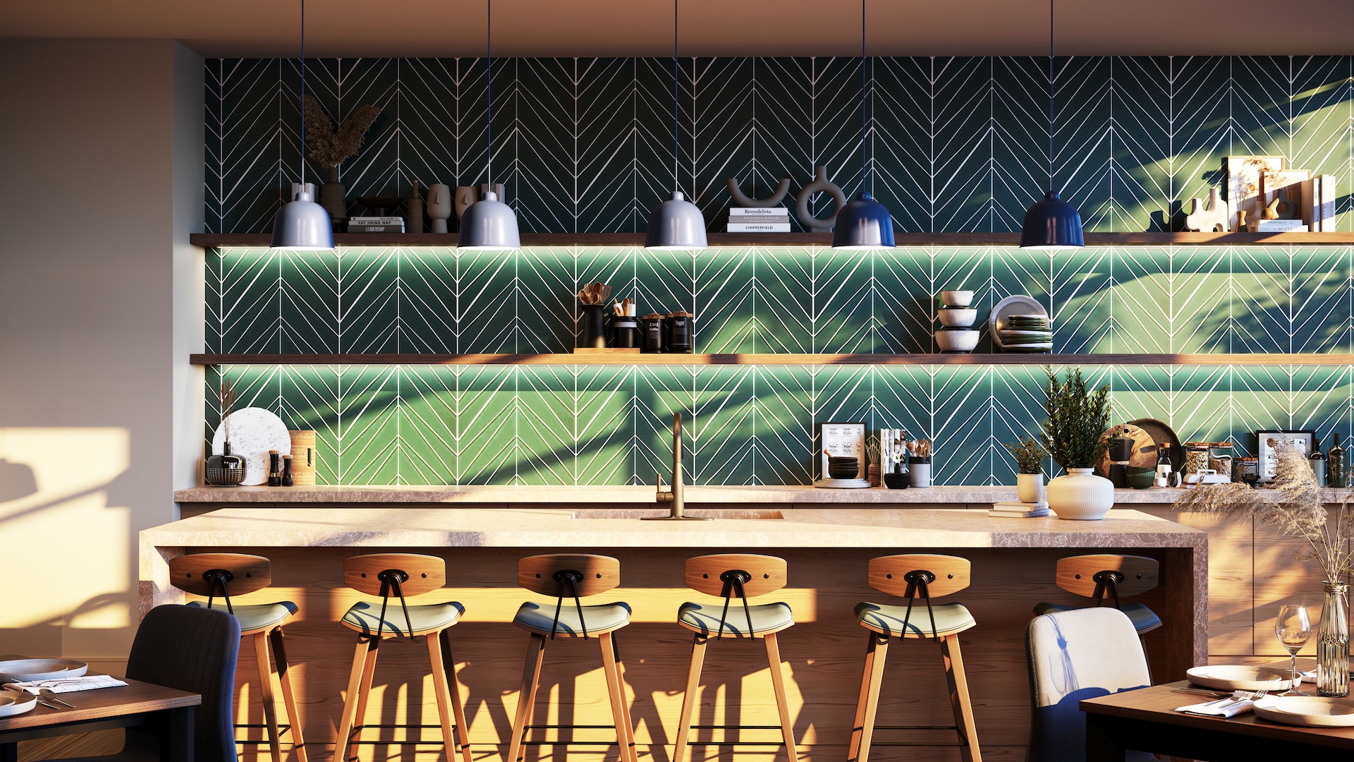bar seating area with modern decor